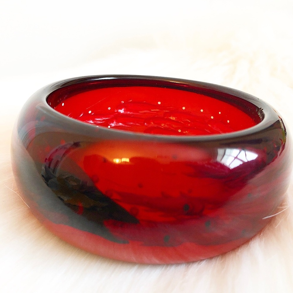 Clarke Bakelite Deep Red Reverse Carved Bangle